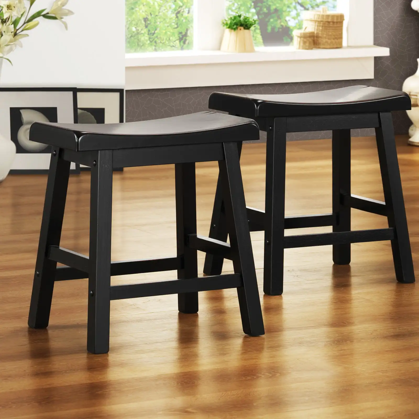 

Weston Home 18 in. Saddle Back Stool - Set of 2 -Black Sand