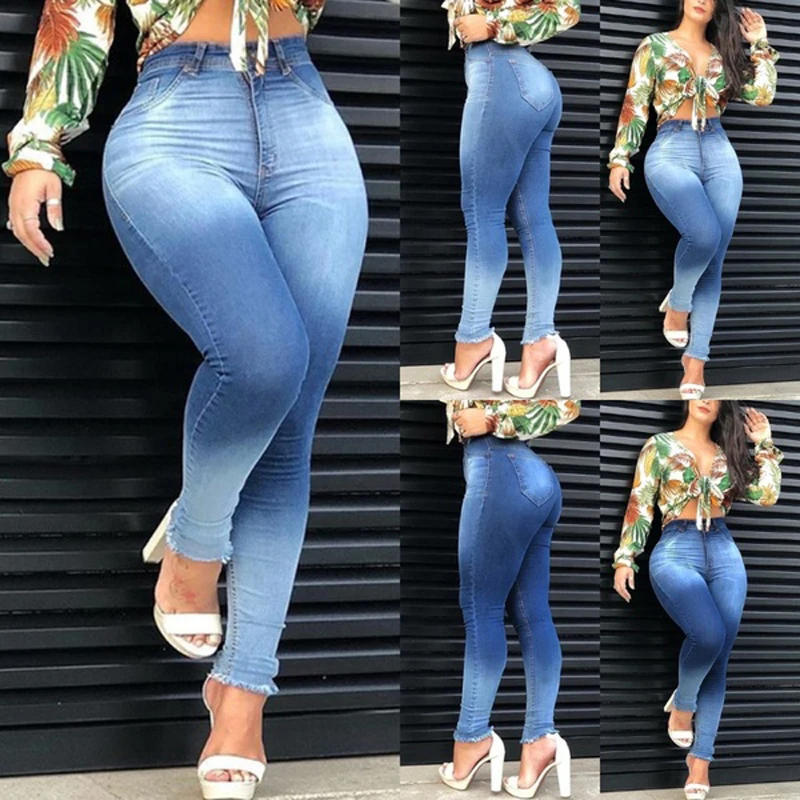 

Ladies Jeans Solid Color High Waist Jeans Fashion Stretch Skinny Hip Lift Small Foot Jeans Ladies Streetwear 2021
