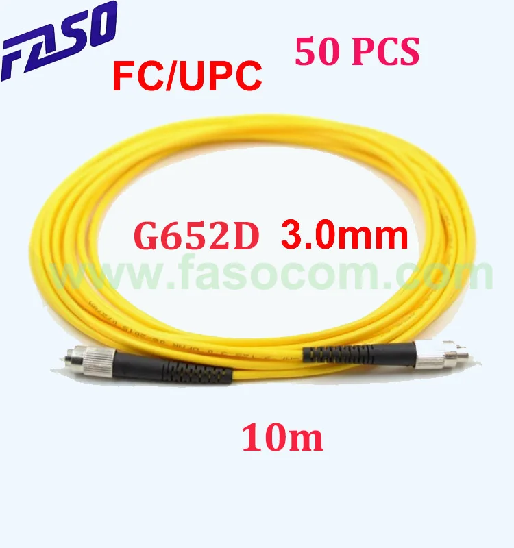 

FASO 50Pcs 10m FC/UPC SX Core Fiber Optic Patch Cord Single Mode G652d 3.0mm Fiber Cable Jumper Yellow LSZH Jacket