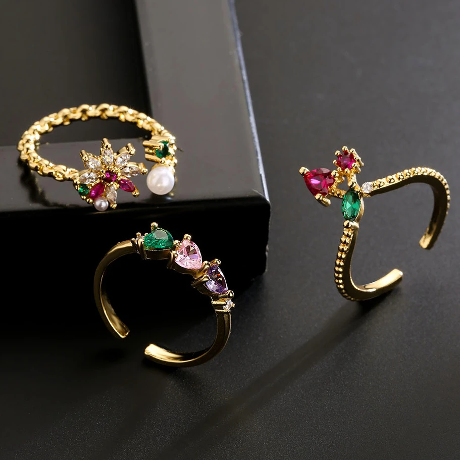 

Exquisite Zircon Flower Geometric Opening Ring for Woman Wedding Engagement