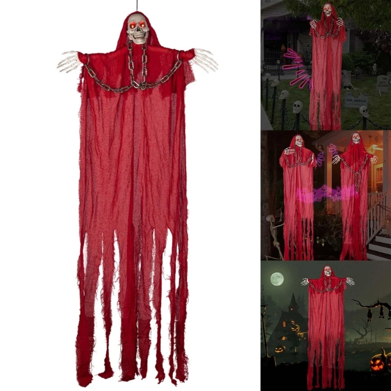 

Halloween Hanging Ghostly Decorations Scary Glowing Skull Skeleton Pendant Props for Home, Yard, Party, Bar 196cm Long