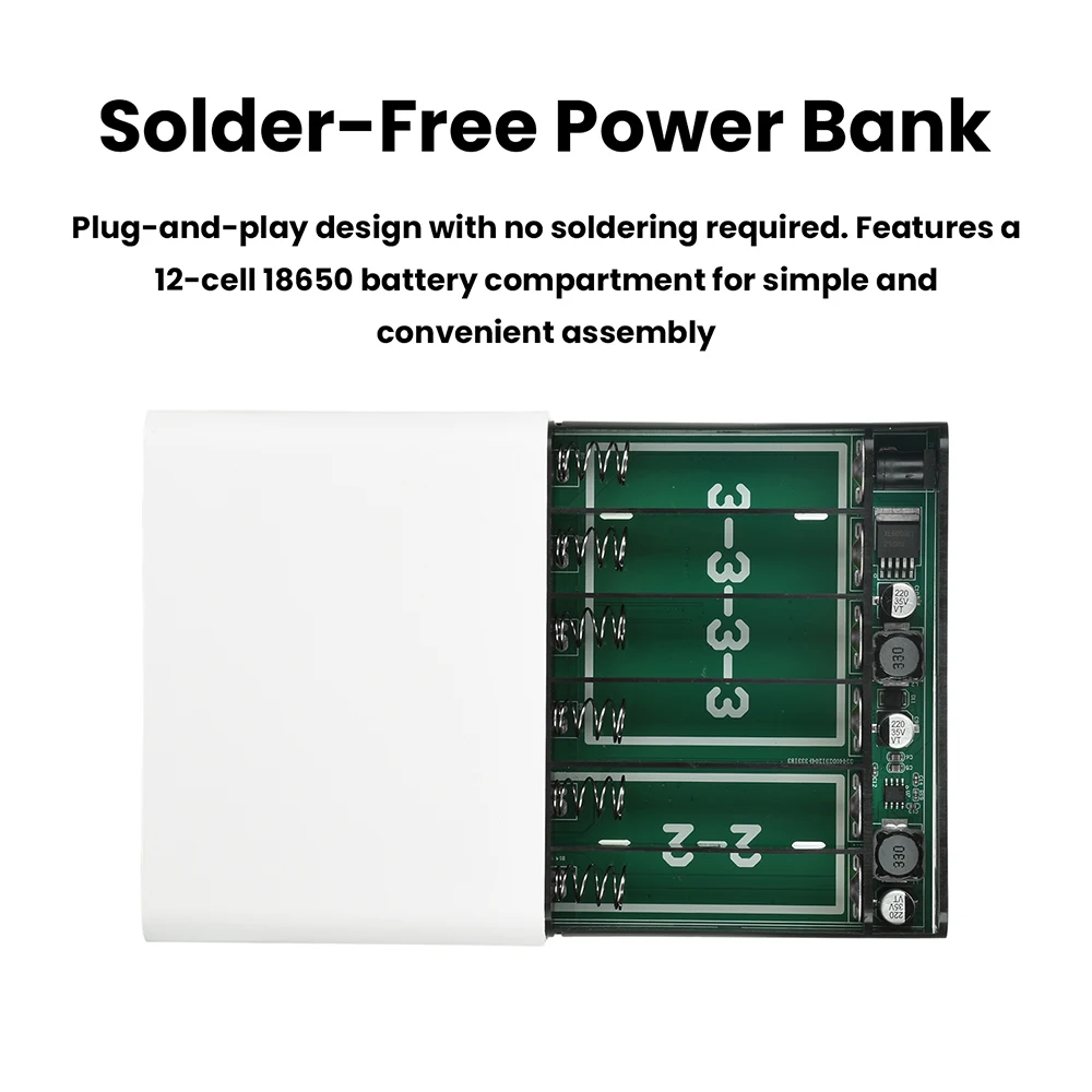 Набор для самостоятельной сборки Power Bank: Корпус для аккумуляторов 18650, без пайки, с регулируемым напряжением, для оптического модема, роутера, NAS, долговечный, стабильный (art.: 3920d85a037e0) - 3920d85a037e0
