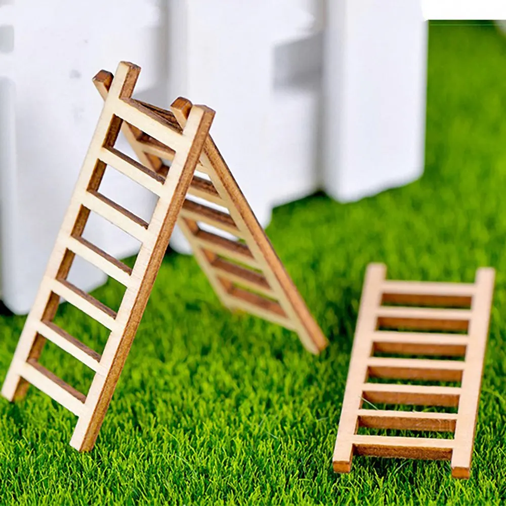 

5 Pcs Mini Wooden Step Ladder Micro Landscape Multifunction Moss Potted Plant Home Garden Decor Fairy Dollhouse Children's Toy
