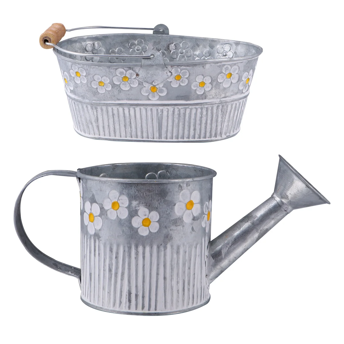 

Flower Bucket Vase Metal Watering Pot Tin Can Planter Farmhouseiron Garden Vintage Jug Pots Shabby Buckets Galvanized Decor