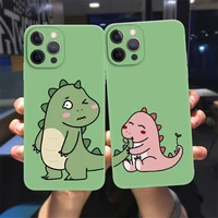 hot cute couples dinosaur phone case for iphone 13 12 11 pro max xsmax xr x 8 7 plus green liquid silicon soft bumper back cover