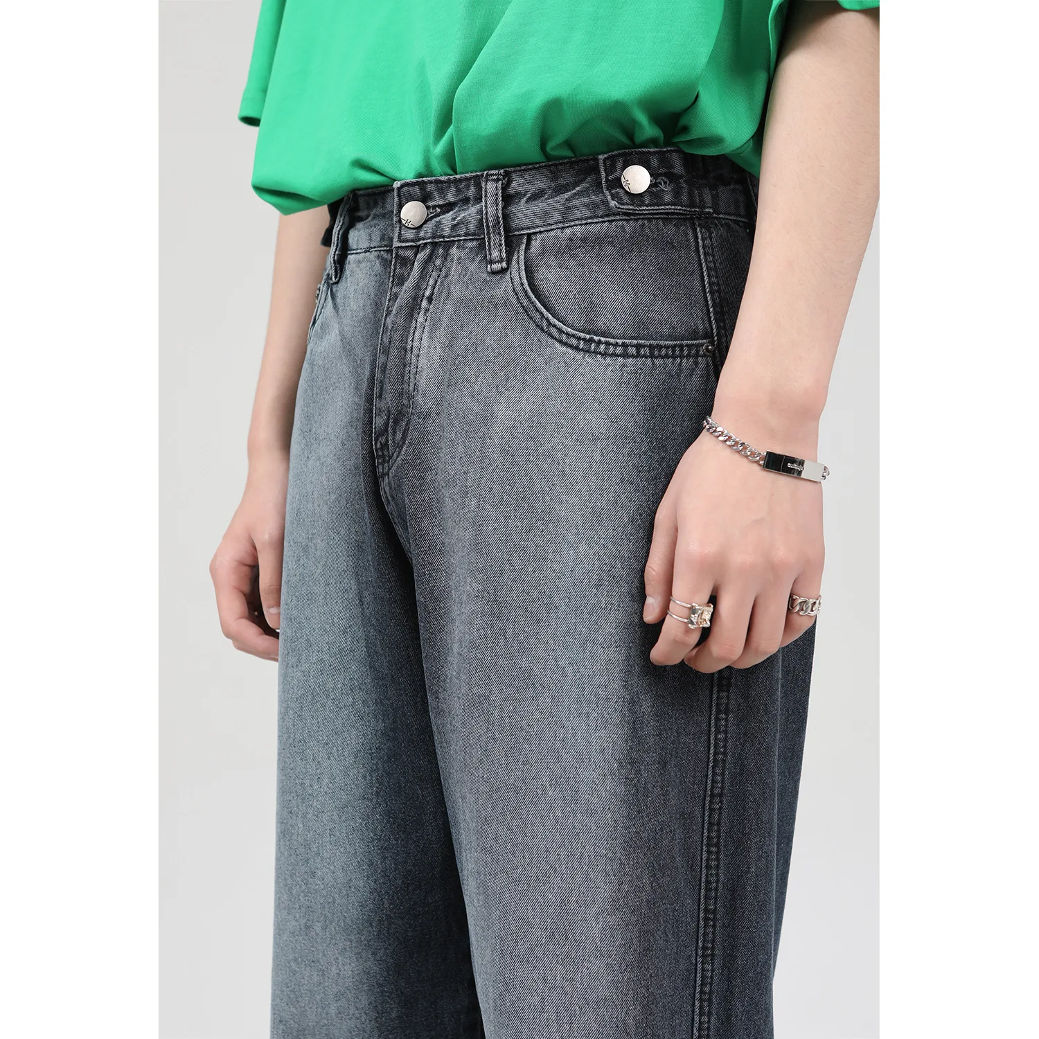 Four Seasons Trousers Korean Version Personality Color Matching Straight Casual Jeans Men's Trend Streetwear Ins Hot Sale JEANS