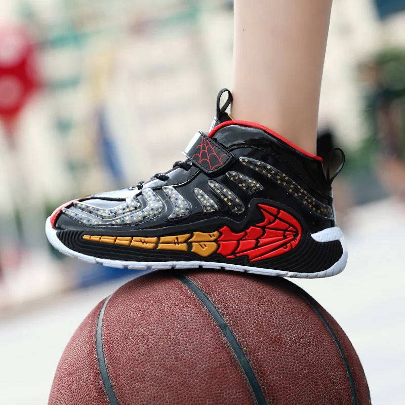 New Fashion Kids Basketball Soft Shoes Waterproof Leather Boys Girls Sneakers Magic Buckle Non-slip Children Running Shoes