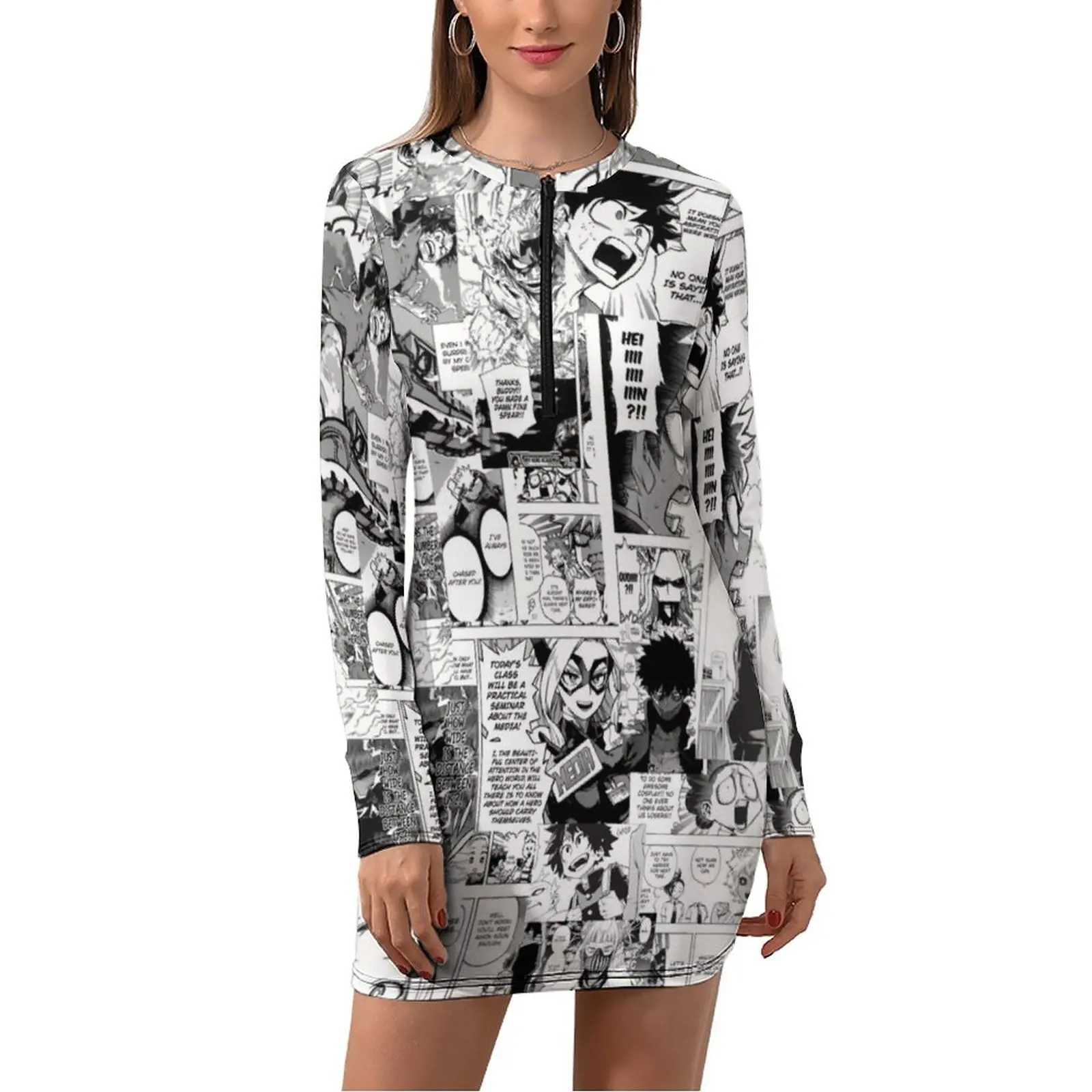 

Japanese Anime Bodycon Dress Female My Hero Academia Trendy Dresses Spring Long Sleeve Street Fashion Printed Dress Big Size