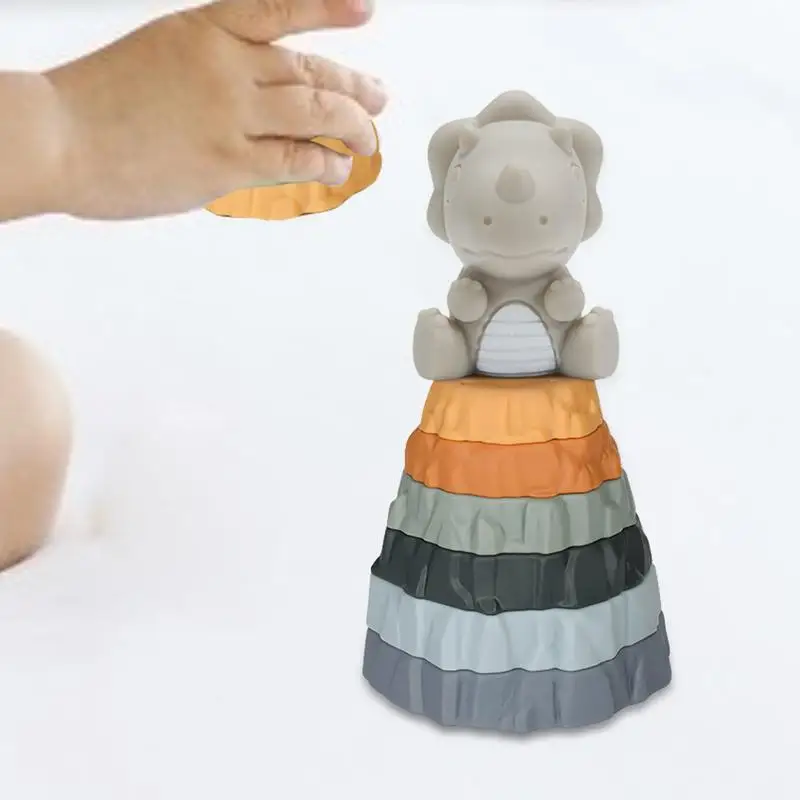 Силиконовые штабелируемые чашки динозавр вулкан игрушки башня для раннего