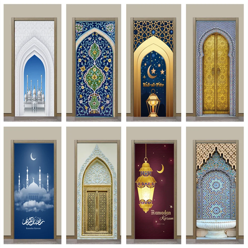 

Muslim Door Stickers Self Adhesive Home Decor Art Mural Living Room Great Mosque of Mecca Vinyl Wallpaper Wall Stickers Porch