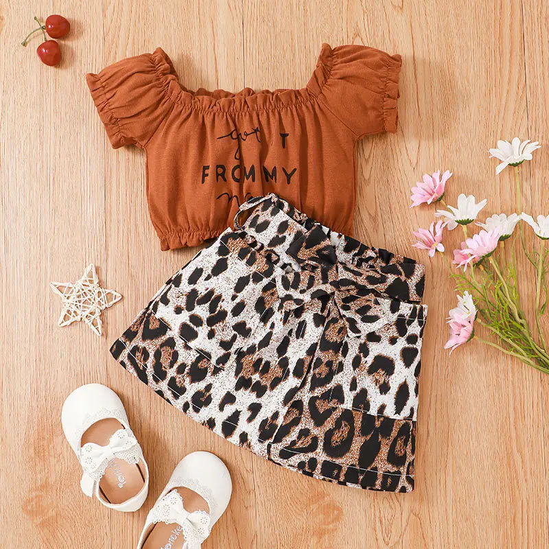 

Baby Girl Clothes Infant Summer Outfits Children Letter Ruffle Puff Sleeves Top + Leopard Skirts 2pcs Set Toddler Clothing Sets