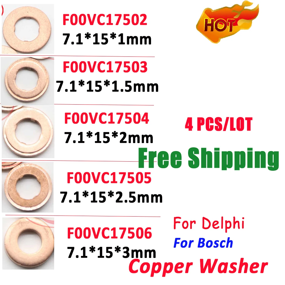 

9001-850C 4 шт. F00VC17502 F00VC17503 F00VC17504 F00VC17505 F00VC17506 медные шайбы дизельного инжектора для Delphi BOSCH