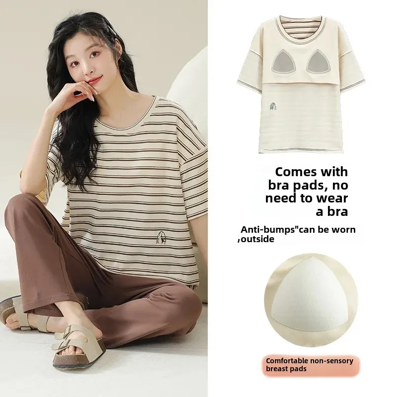 Летний хлопковый пижамный комплект для женщин удобная дышащая одежда сна с