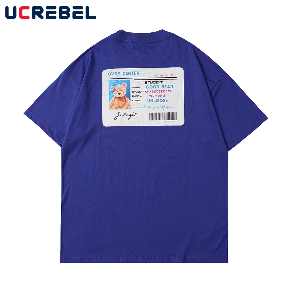 

Little Bear Print Short Sleeves T-Shirt Mens Streetwear Crew Neck Cotton Tee Summer Harajuku Loose Half-Sleeve Men