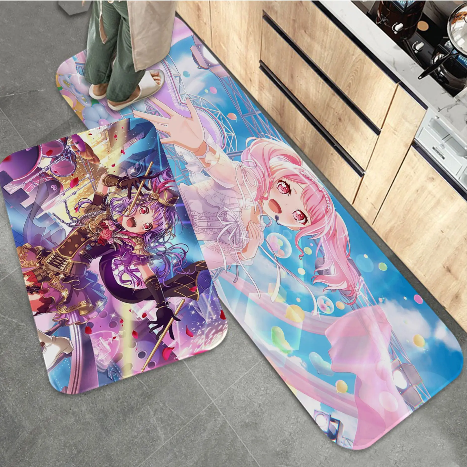 

BanG Dream anime girl Printed Flannel Floor Mat Bathroom Decor Carpet Non-Slip For Living Room Kitchen welcome Doormat