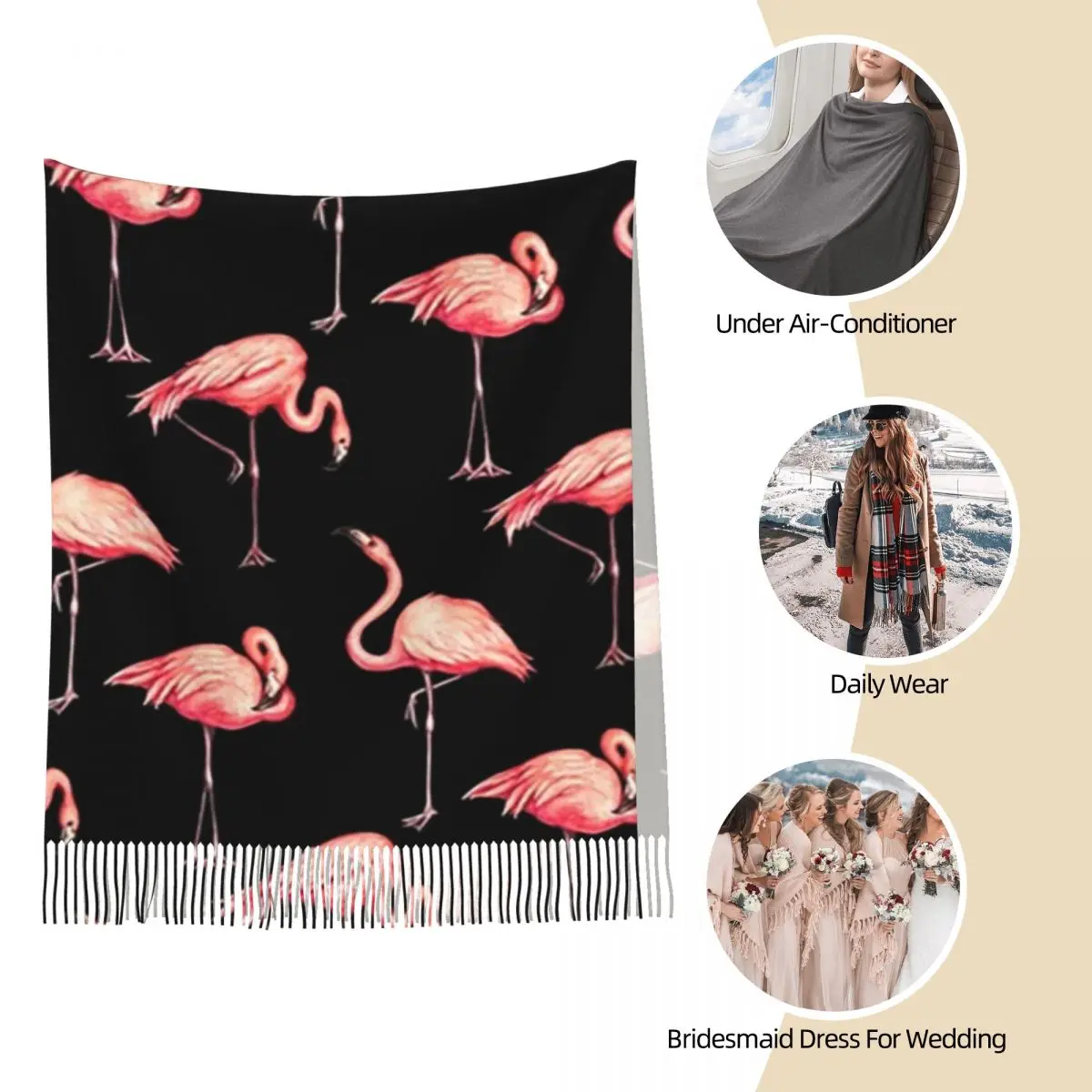 Шарф с узором фламинго шарфы кисточками для женщин мягкие теплые шали и накидки