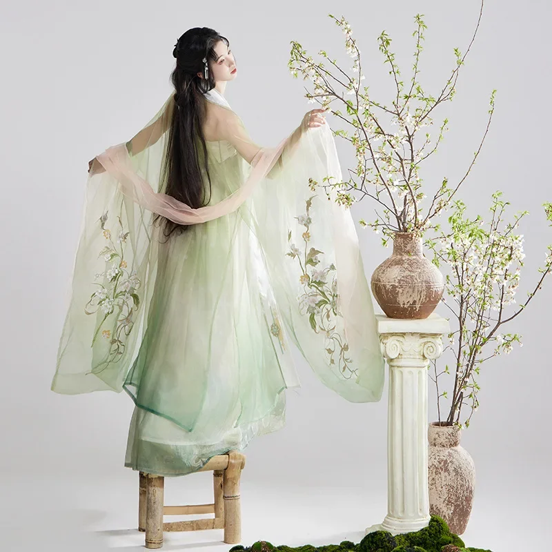 YJ20 Original Hanfu Female Chest-length Big Sleeve Shirt Heavy Embroidery Fairy Tang Suit Spring Summer