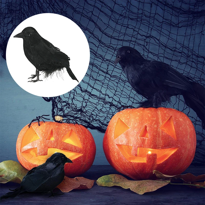 

1pc Halloween Black Crow Model Simulation Fake Bird Animal Scary Toys For Halloween Party Home Decoration Horror Props