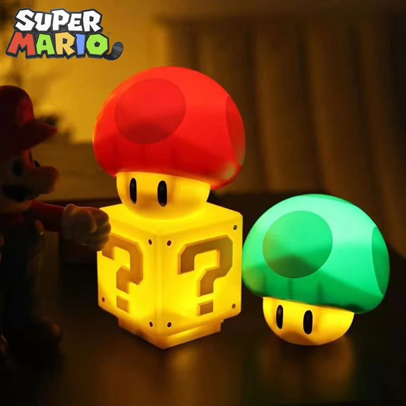 

Super Mario Bros Accessories USB Rechargeable LED Night Light Question Mark Toad Anime Character Children's Bedroom Lamp Gift