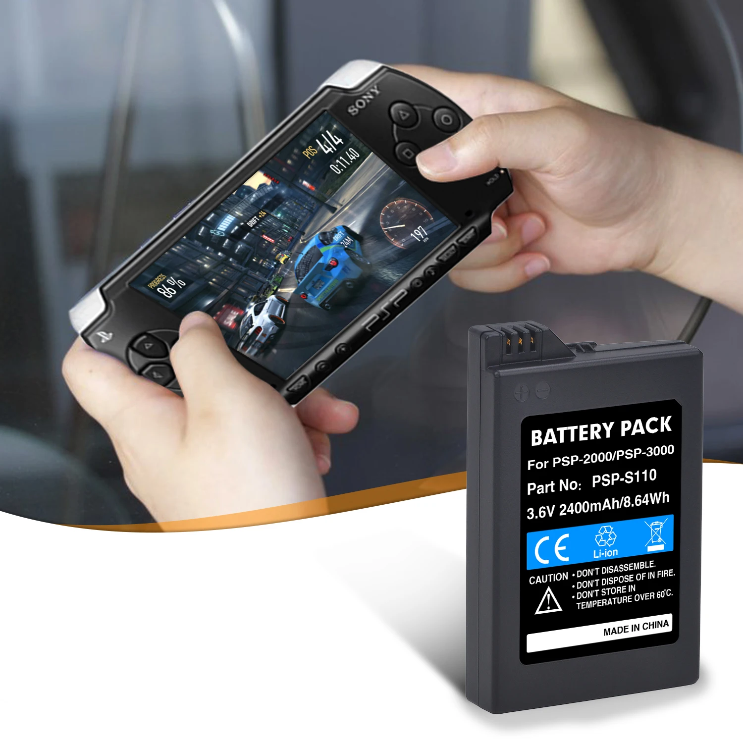 Аккумулятор PSP2000 PSP3000 на 2400 мА · ч + зарядное устройство со светодиодной