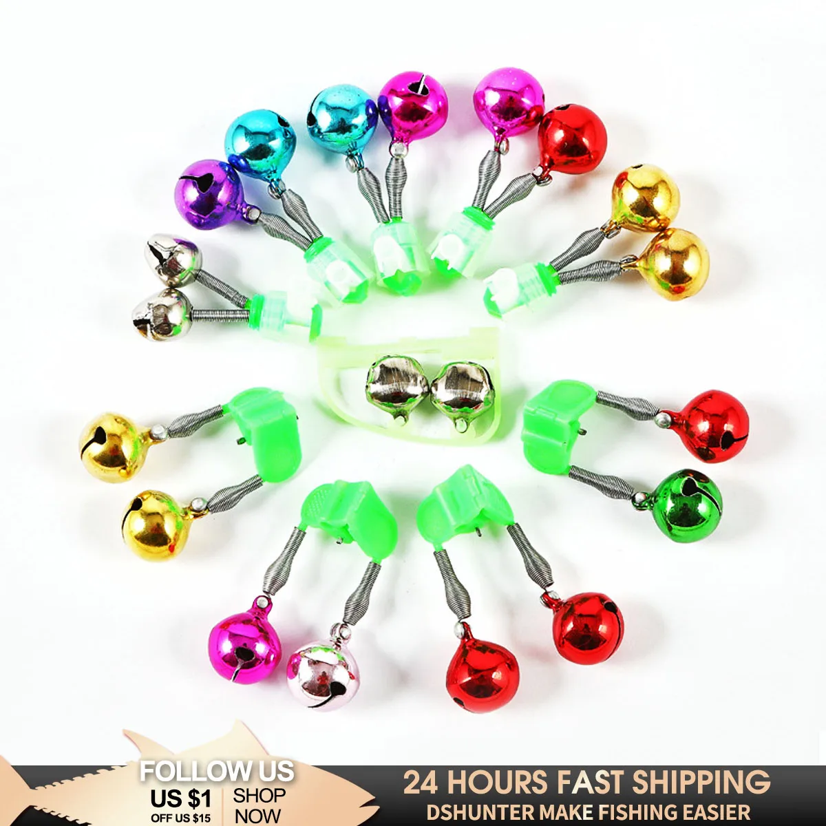 

2021New 5pcs/lot Fishing Bite Alarms Fishing Rod Bell Rod Clamp Tip Clip Bells Ring Green ABS Fishing Accessory Outdoor Metal