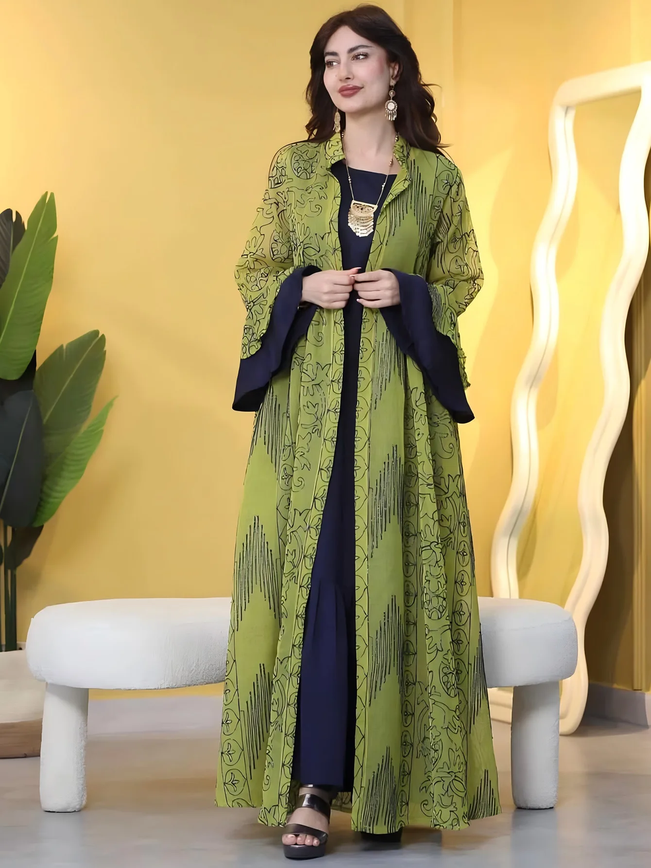 2 шт. Ид мусульманское женское платье макси Ислам Джеллаба Джалабия Рамадан