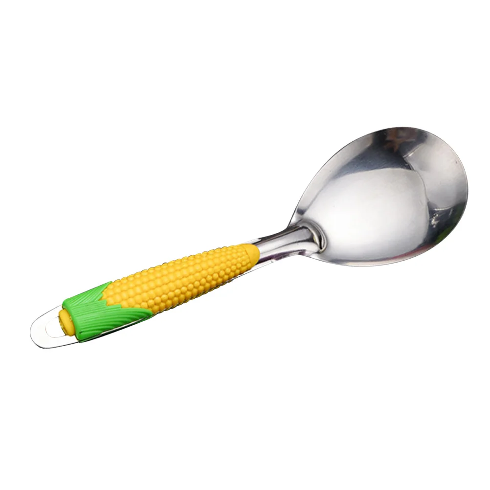 

4 Pcs Stainless Steel Spoons Plastic Handle Meal Spoons Kitchen Rice Spoons