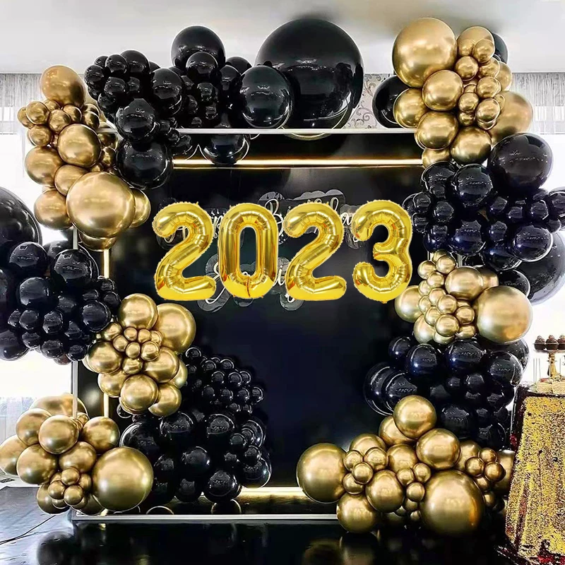 

Черно-Золотая гирлянда с воздушными шарами, искусственное золото, конфетти, декор для новогодвечерние 2023, номер 30th, 40-е искусственное оформл...