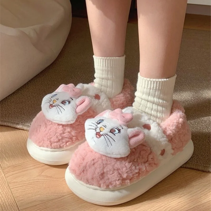 Kawaii Disney Marie Cat женские хлопковые тапочки зимние домашние нескользящие плюшевые