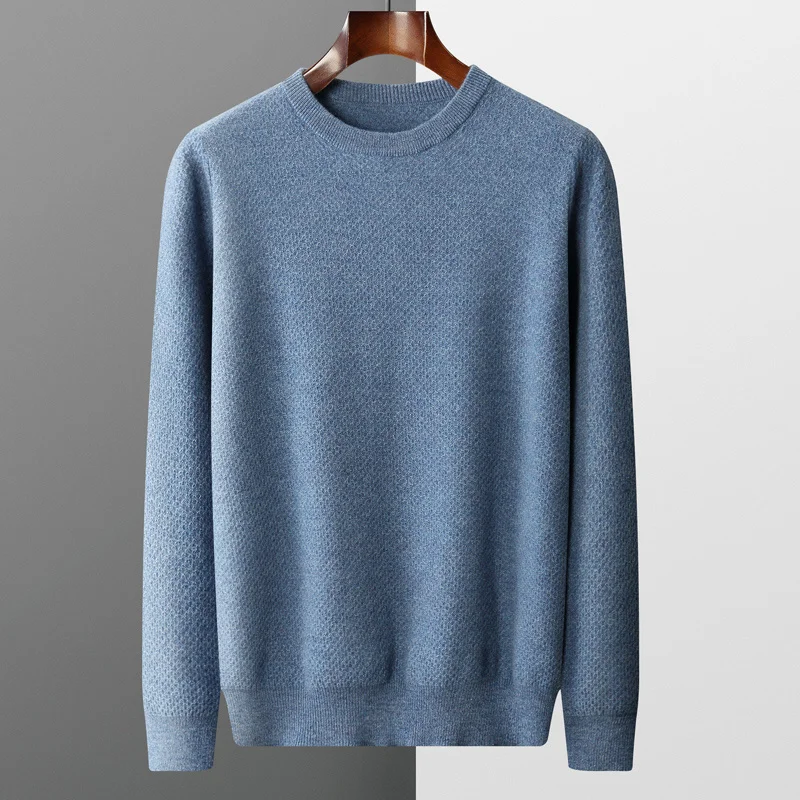 

Merino Sweater Men's 100% Wool Knit Sweater Autumn Winter O-Neck Thick Pullover Honeycomb Type Casual Business Men's Clothing
