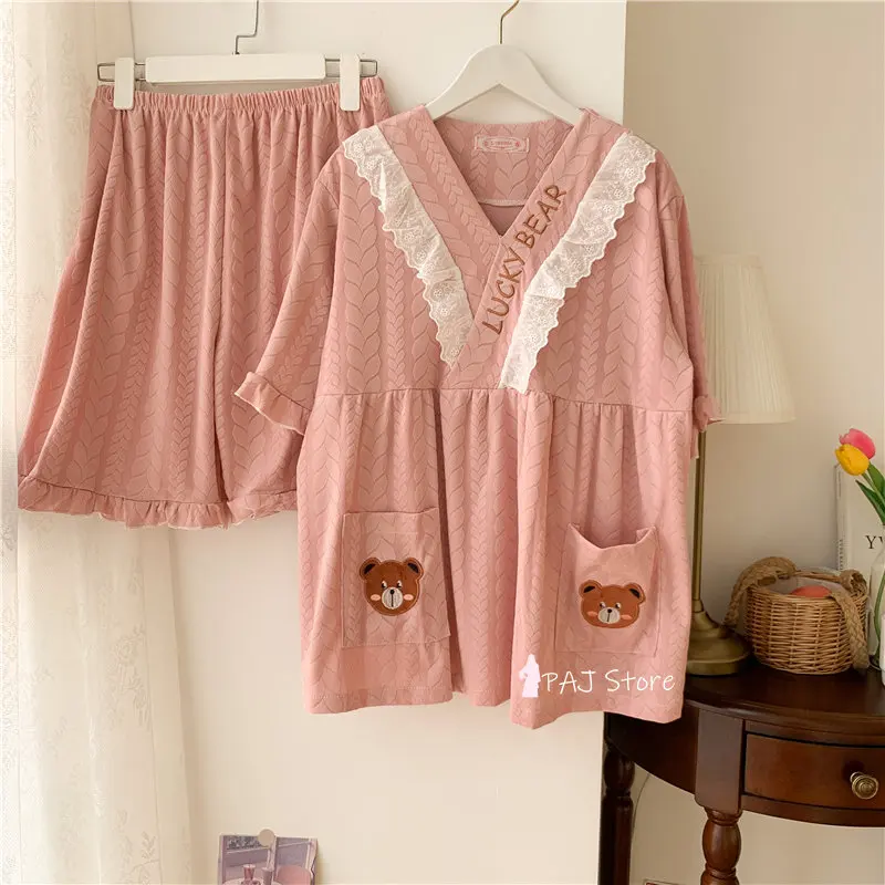 Women Pajamas Sets Spring Women Sleepwear Suit Tops and Shorts Home Wear Women oversize 6XL Pyjamas Set