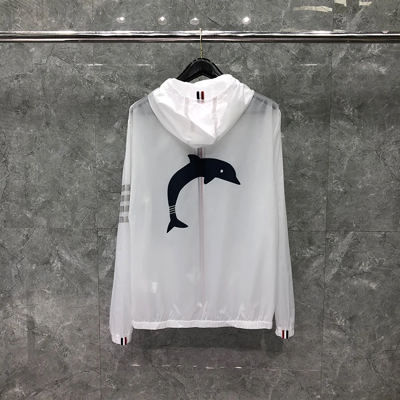 

TB THOM Jackets Summer Men's Windbreaker Fashion Brand Men's Jackets Dolphin Designs 4-Bar Stripe Thin Uv Sunscreen Clothing