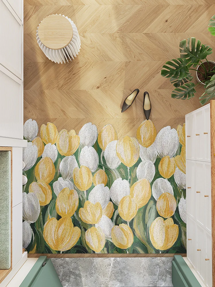 

Tulips Flower Doormat Custom Welcome Mats Low-Profile Heavy Carpet Outdoor Entry Rug Non-Slip Washable Indoor Duty Easy Clean