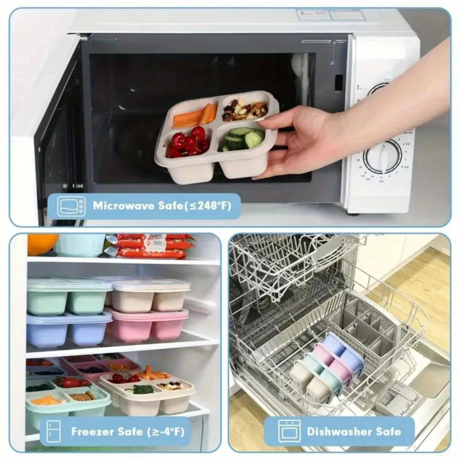 Экологичные контейнеры для закусок из пшеничной соломы 3 предмета с 4 отделениями