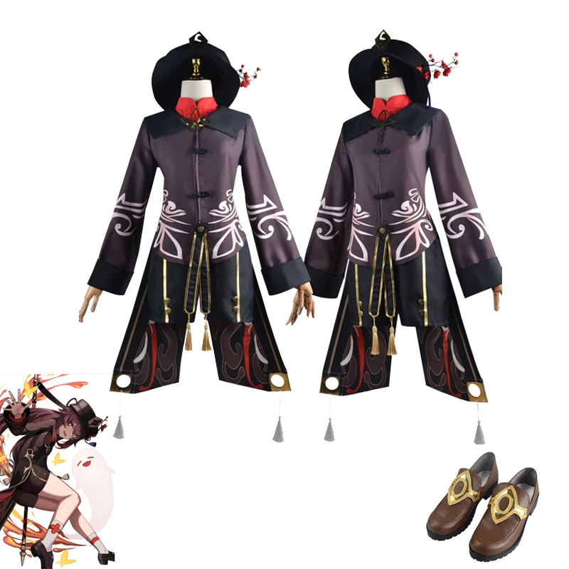 

Костюм для косплея Genshin Hutao, обувь, Униформа, парик, стиль Хэллоуин