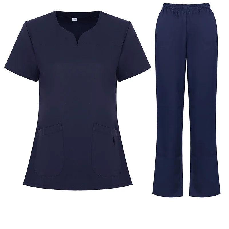

Medical Uniform Women's Stretch Fitted V Neck Natural Scrub Set Double Pockets Short Sleeves Scrub Set