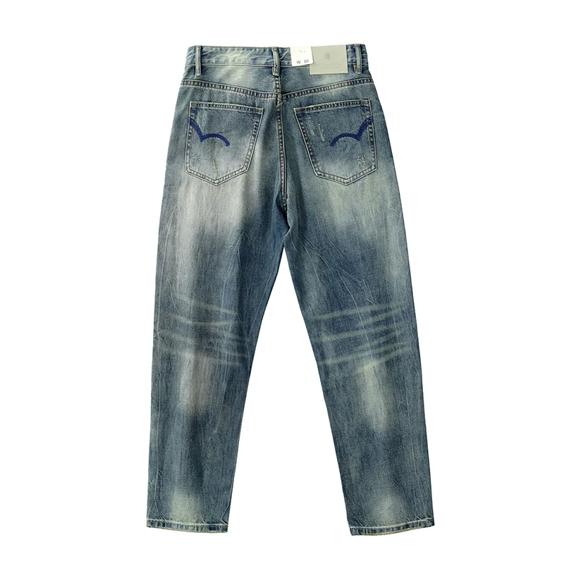 Torn jeans straight tube loose wash do old spring and autumn new n style retro zipper casual pants for men