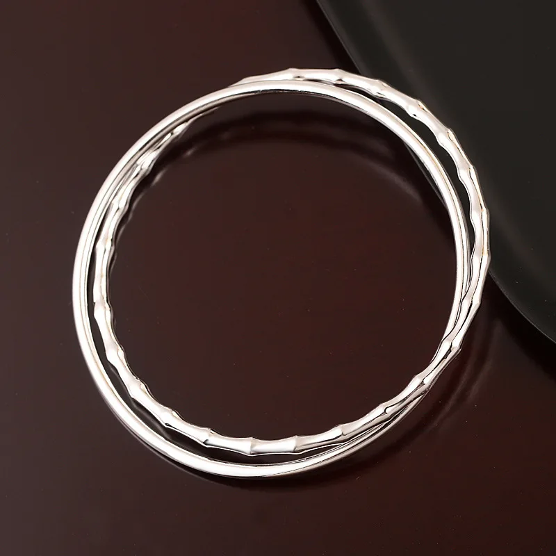 

Silver Bracelet Woeman Pure Silver 999 Light Bamboo Double Ring Thin Bracelet Students Sterling Silver Bracelet Send Girlfriend