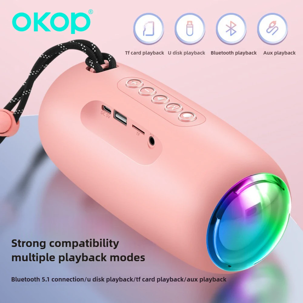 Фото OKOP Открытый портативный беспроводной совместимый динамик с легким музыкальным плеером поддерживает функцию вызова USB/TF, музыкальная вечеринка для кемпинга №4