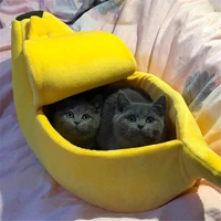funny banana cat bed house cute cozy cat mat creative enclosed kennel soft plush cats nest winter warm pet accessories supplies