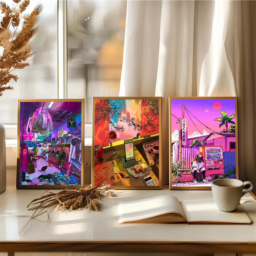 Ночная неоновая городская Уличная эстетика 80-х иллюстрация самоклеящиеся