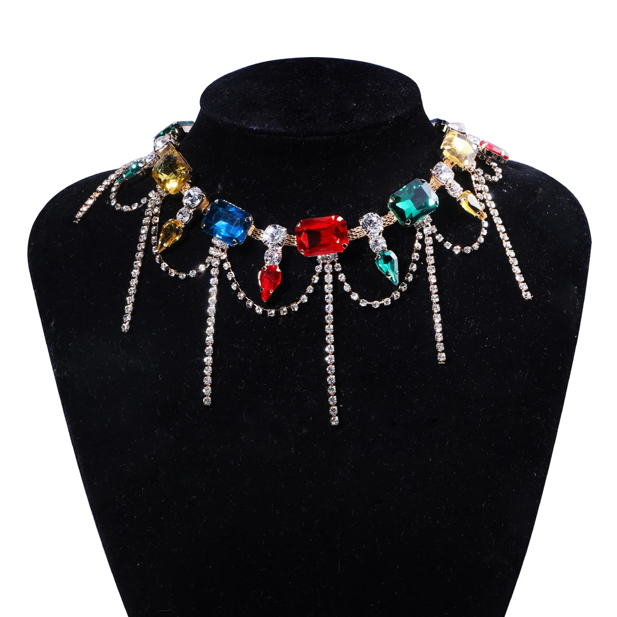 

Best Lady New Retro Exaggerated Punk Acrylic Multi-Layered Collarbone Chain Colored Diamond Crystal NecklaceJewelry Accessorie