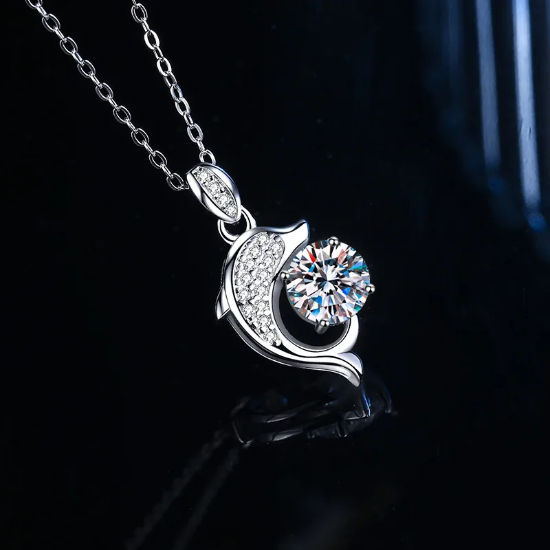 

s925 Silver Diamond Dolphin Pendant Necklace Women Fashion Diamond Shining Boutique Jewelry High Quality Pendant Necklace