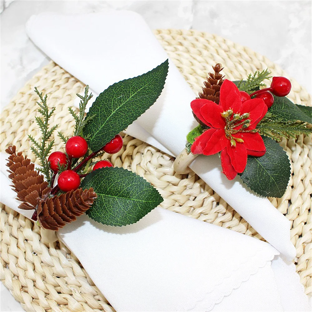 

12Pcs Christmas Pine Cones Berry Napkin Rings Thanksgiving Rustic Napkin Holder for Dinner Wedding Party Home Christmas Decor