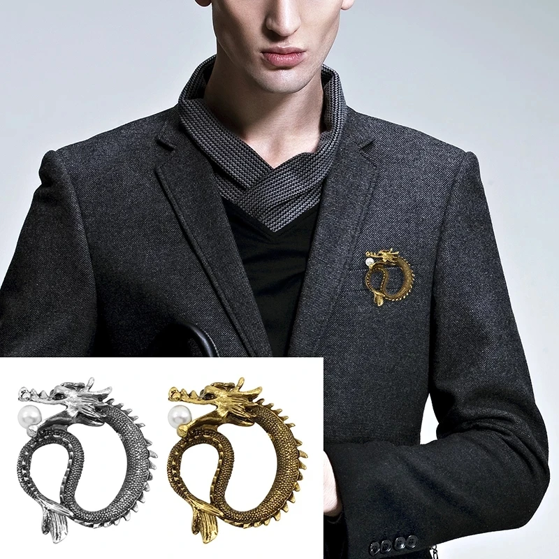 Винтажные китайские бриллианты в виде животных, ювелирные изделия в стиле стимпанк, бронзовый корлор дракон с жемчугом, булавки, броши для мужчин, броши