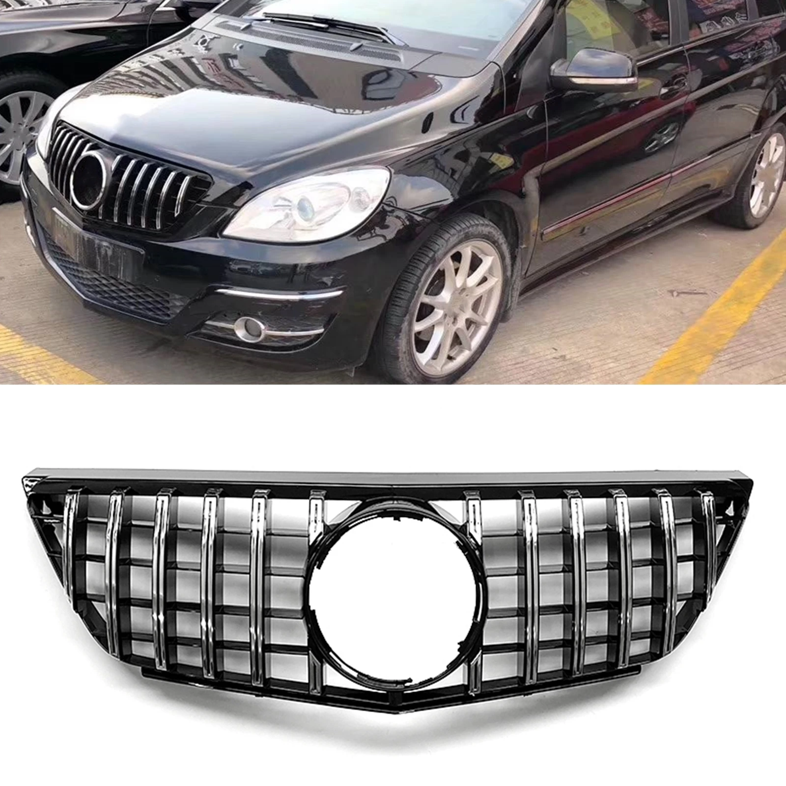 

For Mercedes Benz W245 B Class 2008-2011 B160 B180 B200 Front Grille Grill GT Style Silver Car Upper Bumper Hood Mesh Grid Kit