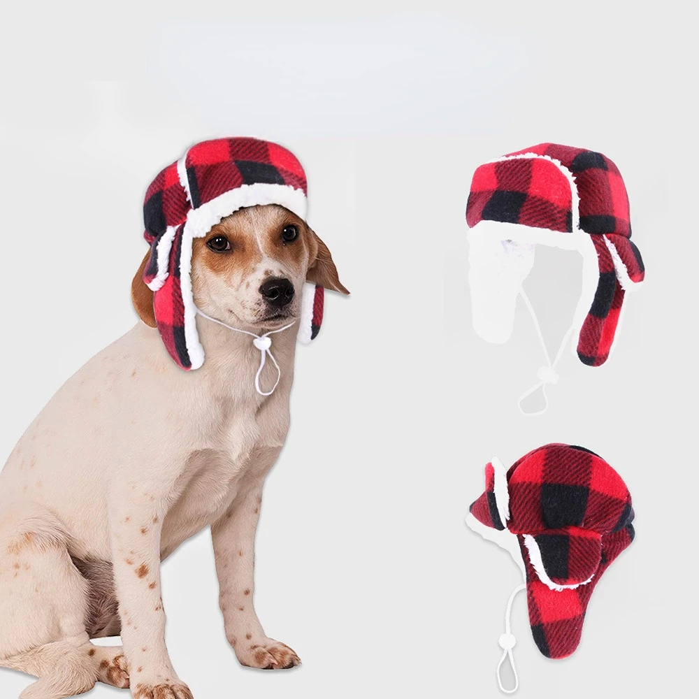 Christmas Dog Hats with Earmuffs Pets Adjustable Warm Trapper Hat Winter Adjustable Pet ，Winter Warm Soft Puppy Beret Cap