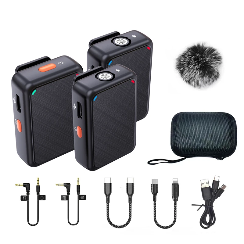 

Wireless Lavalier Recording Microphone Dual Channel Lapel Mic System with 98ft For Smartphone DSLR Camera DV Vlog YouTube Live
