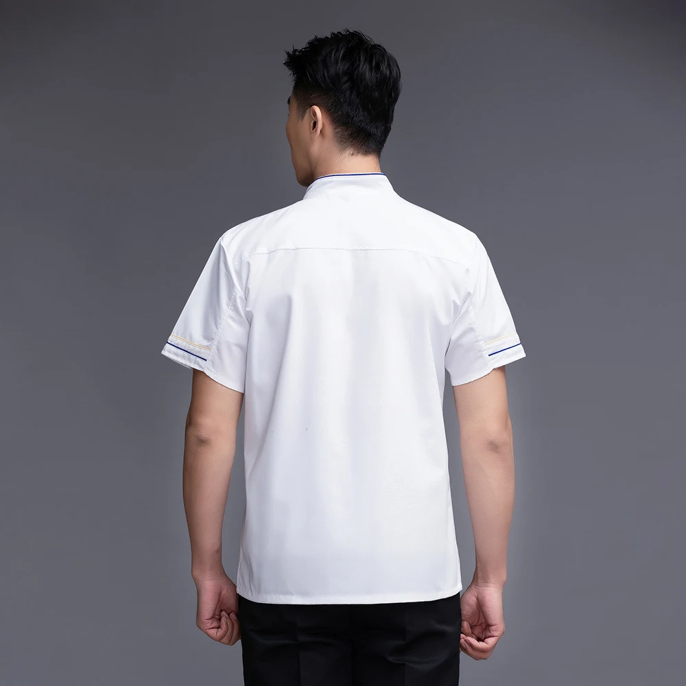 Unisex Kitchen Work Clothes Men Bakery Barber Workwear Short Sleeved Overalls Chef Jackets Wholesale Price Food Service Uniforms |