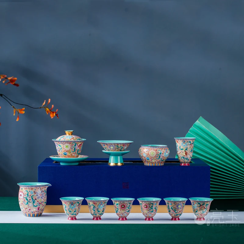 Чайный набор Цзиндэчжэнь, китайский керамический бытовой набор из костяного фарфора, сочетание цветных растений, Цветочная печатная коробка, ежедневный подарок